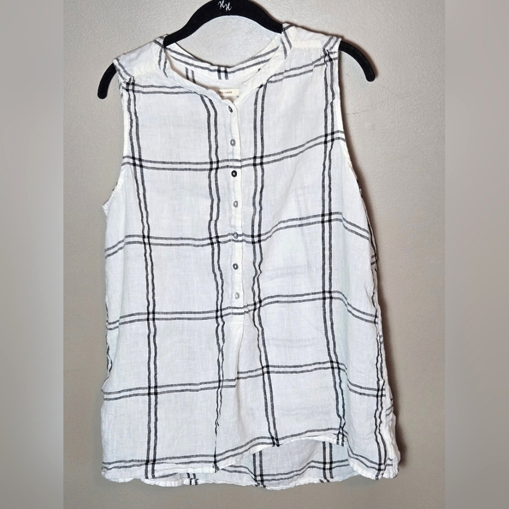 Christian Siriano 100% Linen Plaid Elevated Basic‎ Tank Top, Large